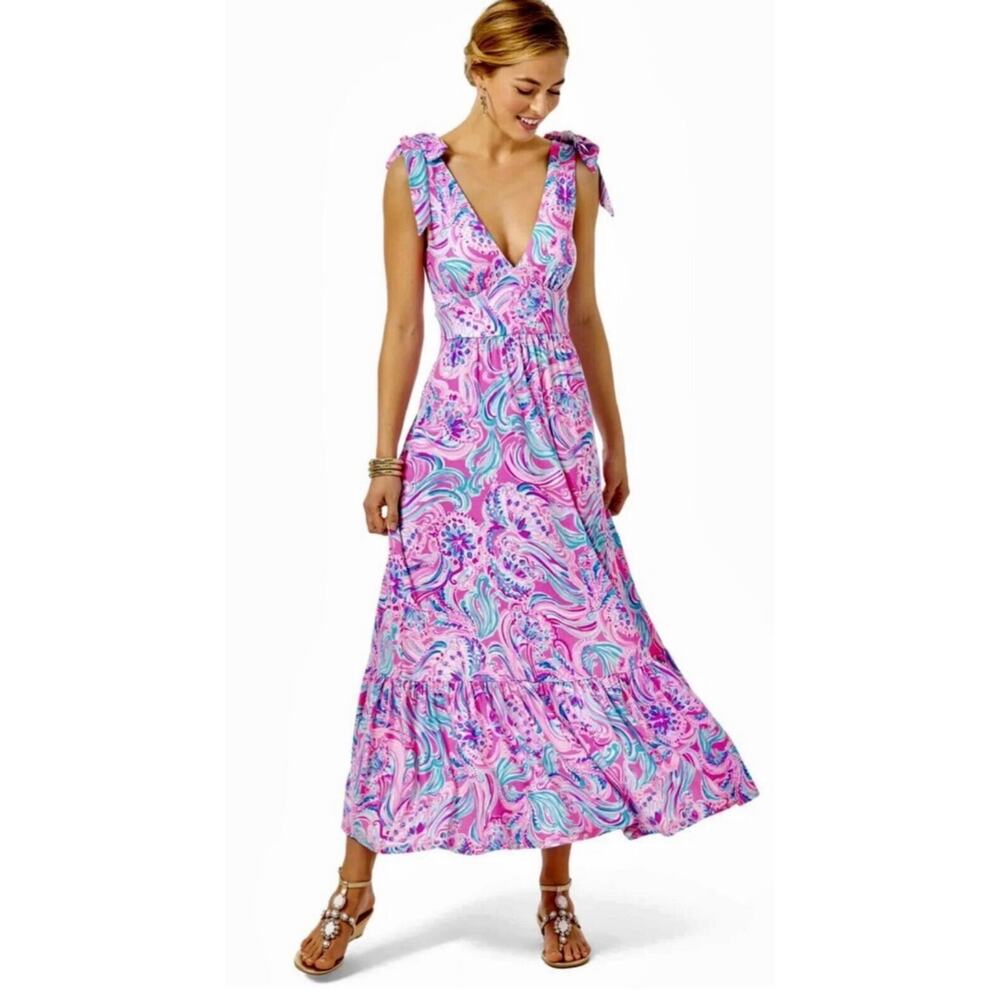 RARE Lilly Pulitzer Maxine Dress Midi Prosecco Pink Don't Be Jelly Dress Size 12 - Picture 1 of 11